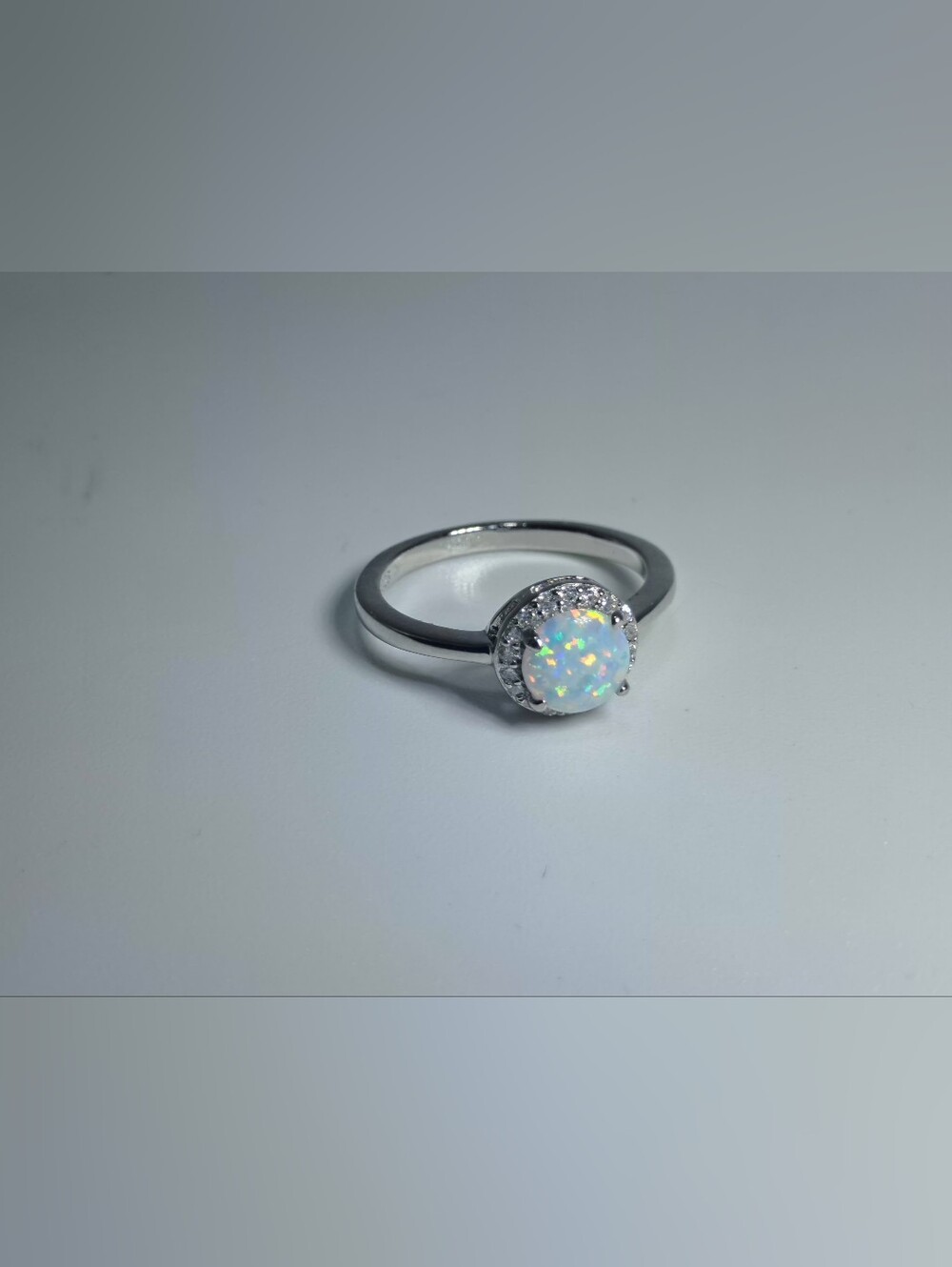 Sterling Silver Opal Halo Ring - White Opal Size 4